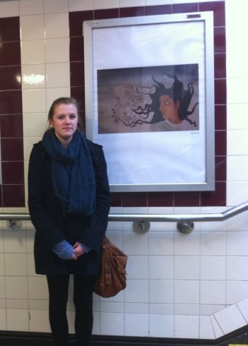 Hilary Rodzik by her artwork, North Harrow Underground station, 2011. Photograph: Jon Butterworth
