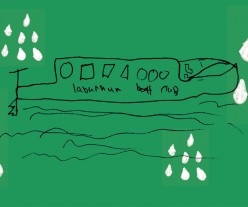 Illustration of boat in rain