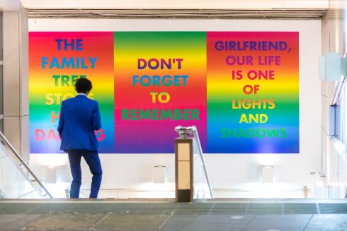 David McDiarmid, from the Rainbow Aphorims series, 1994, Image courtesy the David McDiarmid Estate, Sydney, Art on the Underground and Studio Voltaire. 
Photo; Benedict Johnson, 2017