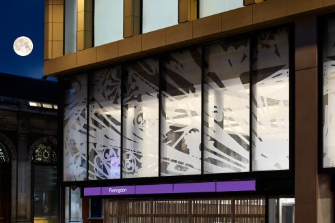 Simon Periton, 'Spectre', 2016. Farringdon station (Elizabeth line). Commissioned as part of The Crossrail Art Programme. Courtesy the artist and Sadie Coles HQ. Photo: GG Archard, 2022 