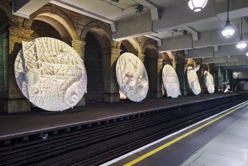 Monster Chetwynd, ‘Pond Life: Albertopolis and the Lily’, 2023. Gloucester Road station. Commissioned by Art on the Underground. Photo: GG Archard